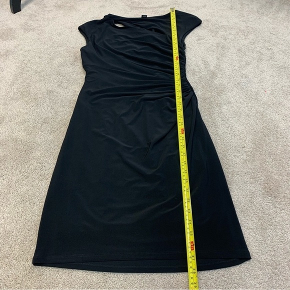 Lauren Ralph Lauren black asymmetrical slit cutout sleeveless ruched dress 8 - Picture 13 of 17